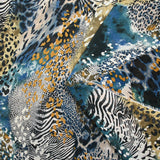 Mousseline imprimée esprit savane fond bleu