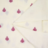 Double gaze brodée ornements prune fond blanc cassé