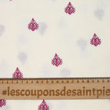 Double gaze brodée ornements prune fond blanc cassé