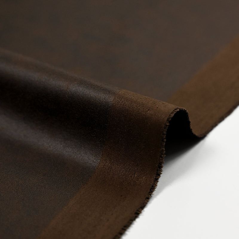 Simili cuir aspect vieilli cacao envers jersey fond chocolat