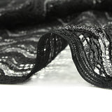 Polyester lace waves Lurex Silver Black Background