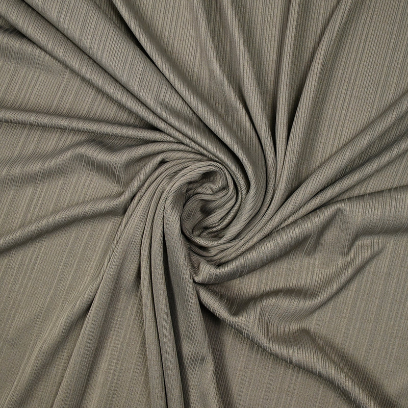 Maille côtelée polyester fine taupe
