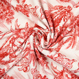 Coton tissé aspect lin imprimé balade tigrée rouge fond blanc