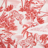 Coton tissé aspect lin imprimé balade tigrée rouge fond blanc
