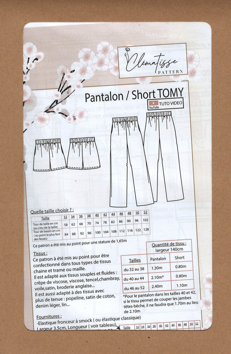 Patron de couture Pantalon/Short TOMY
