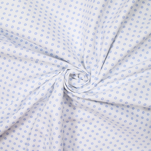 Coton chemise tourbillon bleu ciel fond blanc