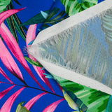 Satin polyester imprimé jardin botanique fond bleu roi