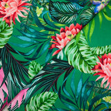 Satin polyester imprimé jardin botanique fond vert gazon