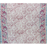 Twill polyester imprimé frise florale rose et bleu fond blanc cassé