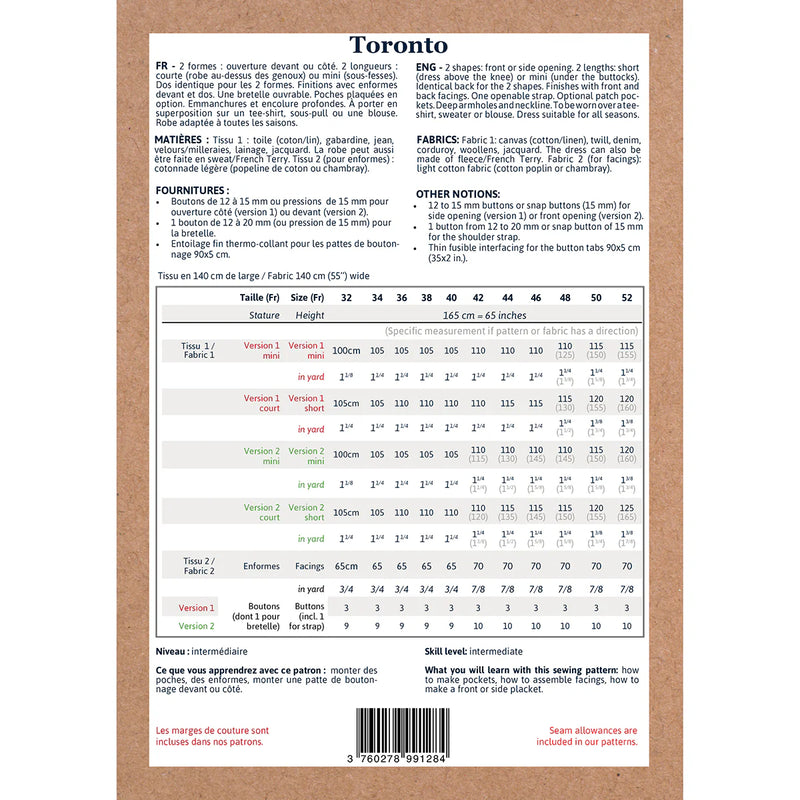 Patron de Couture Femme TORONTO Robe