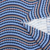 Gasa doble estampada onda y pluma azul naranja