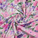 Voile 100% coton Plumetis imprimé printemps rose