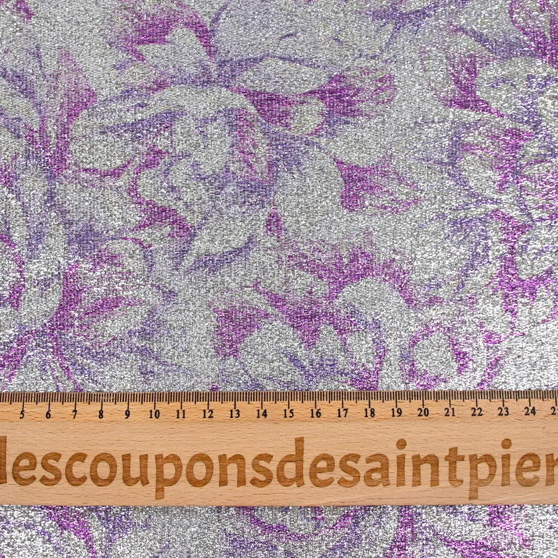 Jersey lamé argent imprimé hortensia violet