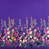 Satin polyester mat imprimé fleurs champêtre rose fond violet