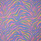 Coton imprimé zèbre jaune et bleu fond rose