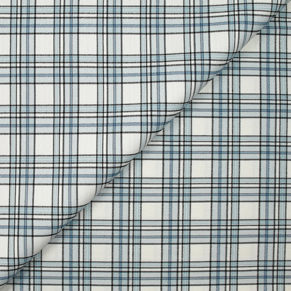 Bengaline polyviscose tartan bleu fond blanc