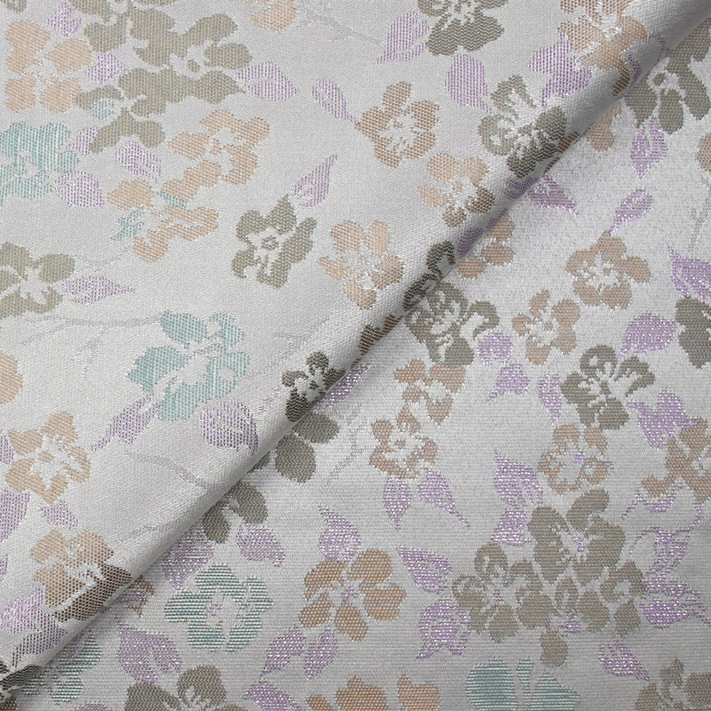 Brocart Moana vert d'eau, beige et violet fond gris