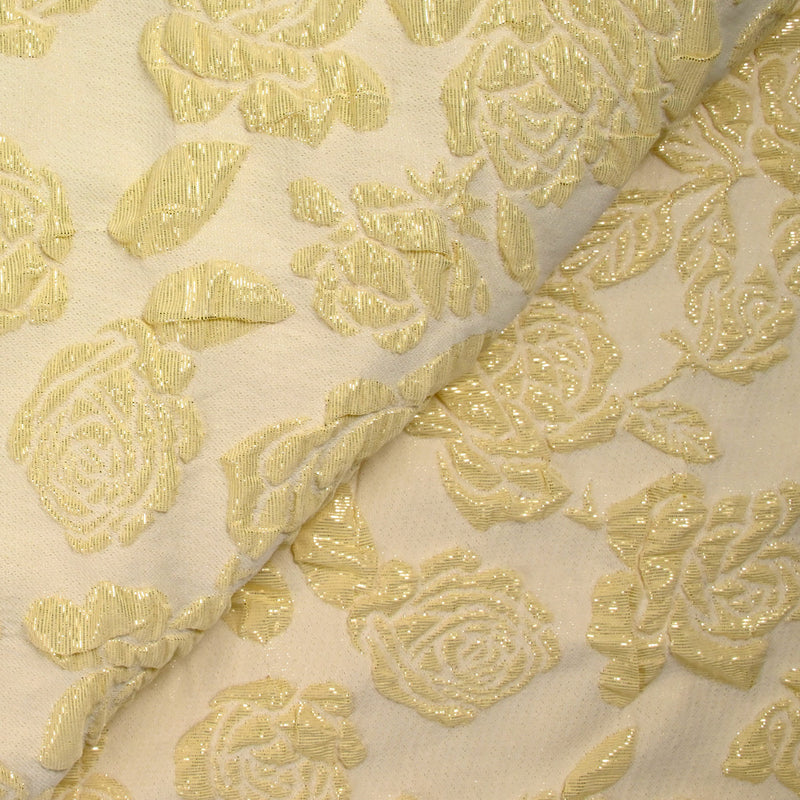 Brocart polyester rosier fond jaune
