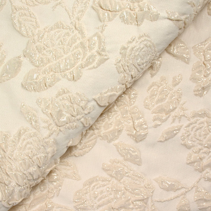 Brocart polyester rosier fond sable