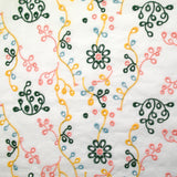 Broderie anglaise colorée vert forêt et saumon fond blanc