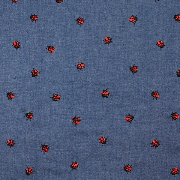 Chambray de coton brodé coccinelle