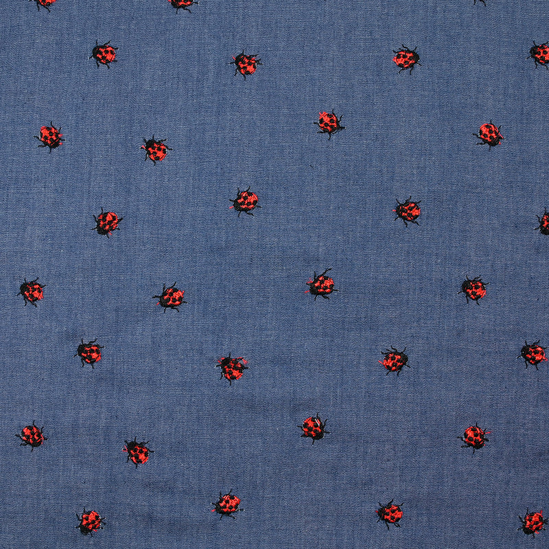 Chambray de coton brodé coccinelle