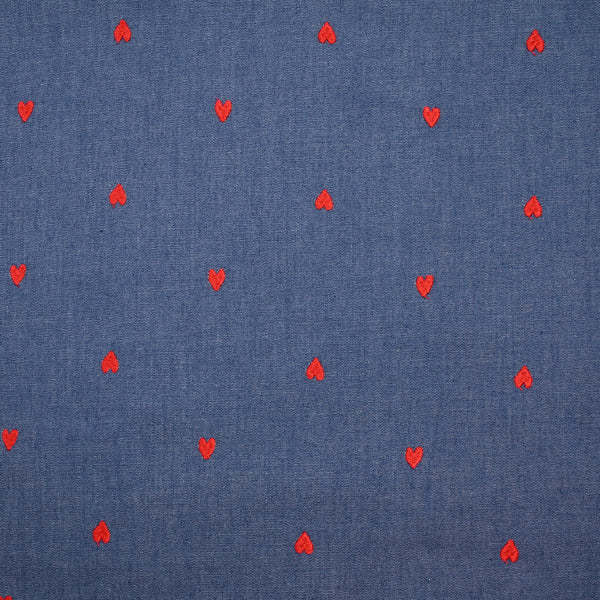 Chambray de coton brodé cœur
