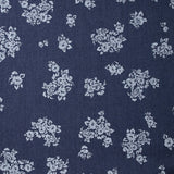 Chambray de coton imprimé fleurs fond bleu foncé