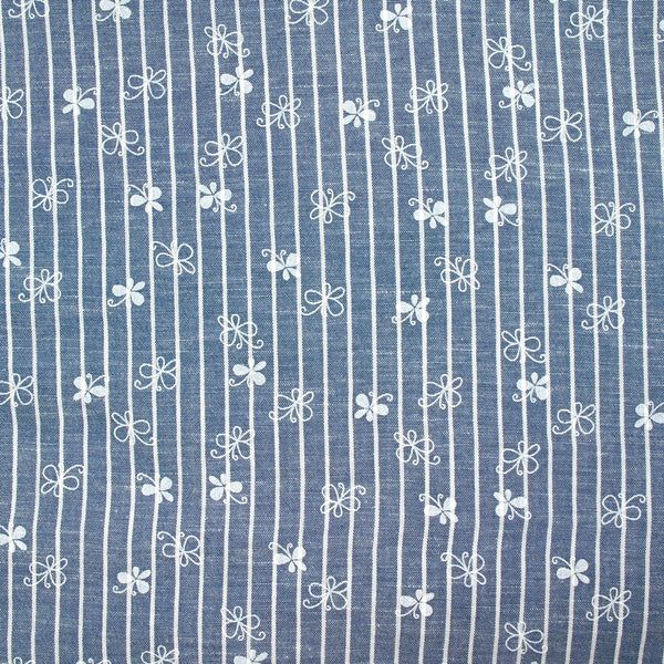 Chambray polyester rayé imprimé butterfly fond bleu
