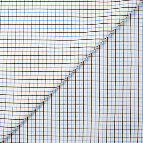 Coton chemise à carreaux marron et bleu fond blanc