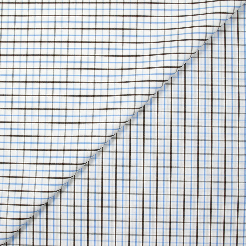 Coton chemise à carreaux marron et bleu fond blanc