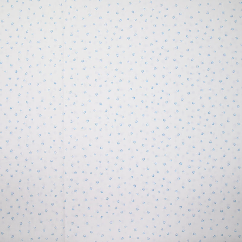 Coton chemise explosion mini fleur bleu ciel fond blanc
