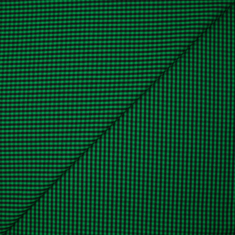Coton chemise tissé teint Paul carreaux noirs fond vert