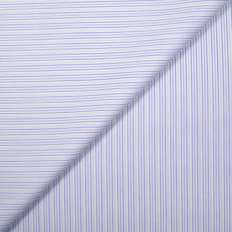 Coton chemise tissé-teint rayé bleu, violet et vert fond blanc