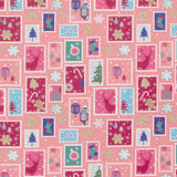 Coton de Noël imprimé flocons enchantés fond rose