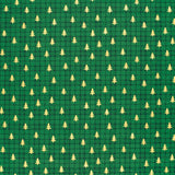 Coton de Noël imprimé tartan et sapin doré fond vert