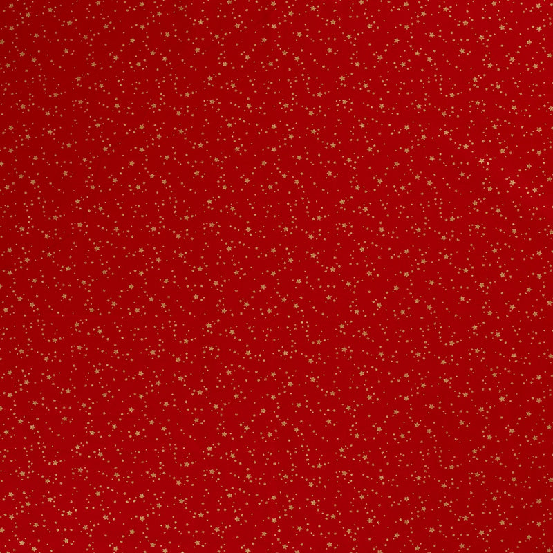 Coton de Noël imprimé tourbillon d'étoile doré fond rouge