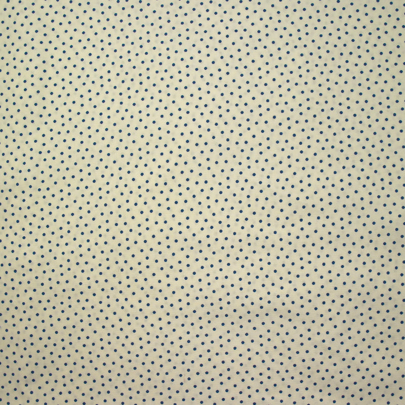 Coton élasthanne imprimé à pois bleu fond écru