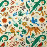 Coton imprimé animaux de la jungle fond écru