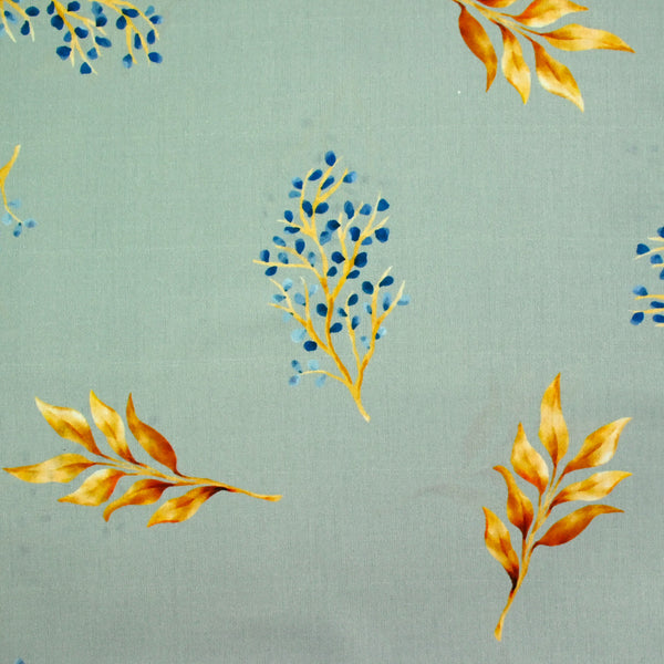 Coton imprimé branche fond gris bleu