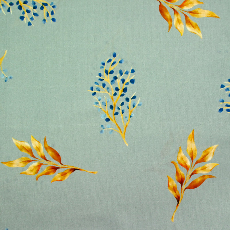 Coton imprimé branche fond gris bleu