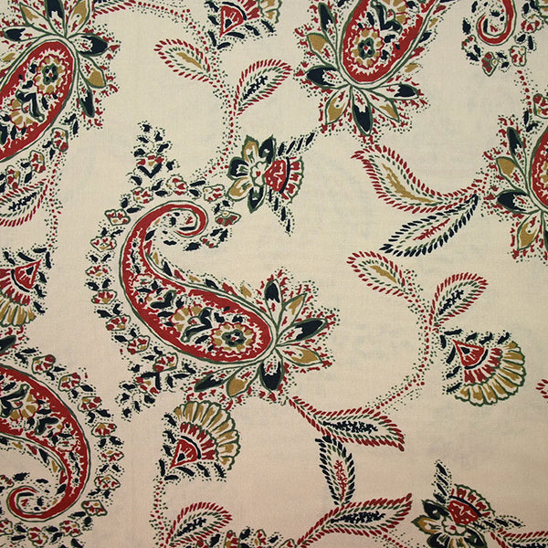 Coton imprimé cachemire rouge brique fond beige