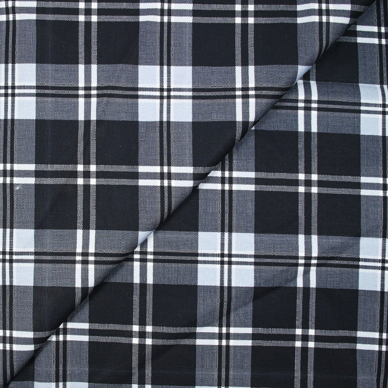 Coton imprimé carreaux bleu clair fond gris anthracite