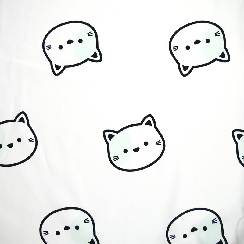 Coton imprimé chat kawai fond blanc