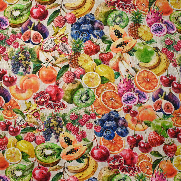Coton imprimé dessert fruité fond beige