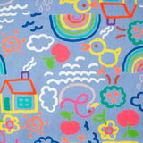 Coton imprimé dessin d'enfant fond bleu