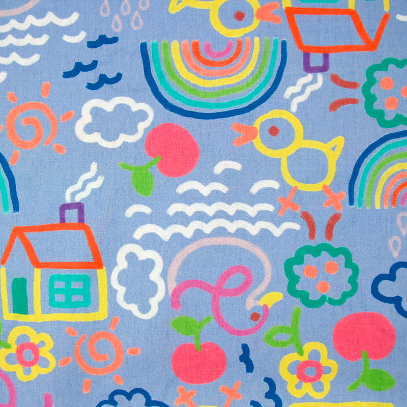 Coton imprimé dessin d'enfant fond bleu