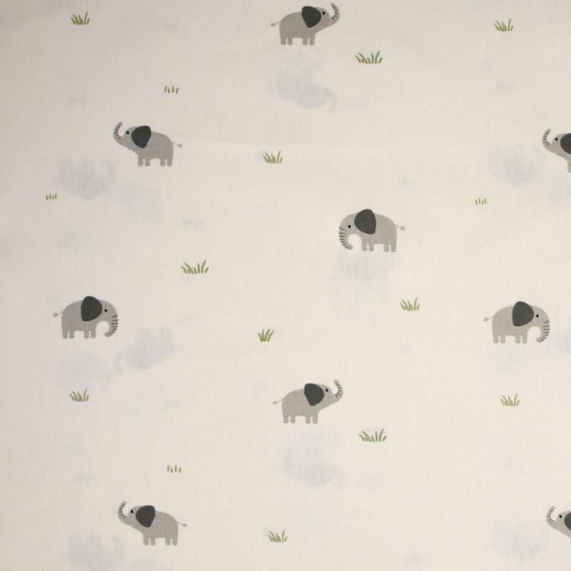 Coton imprimé éléphant fond écru
