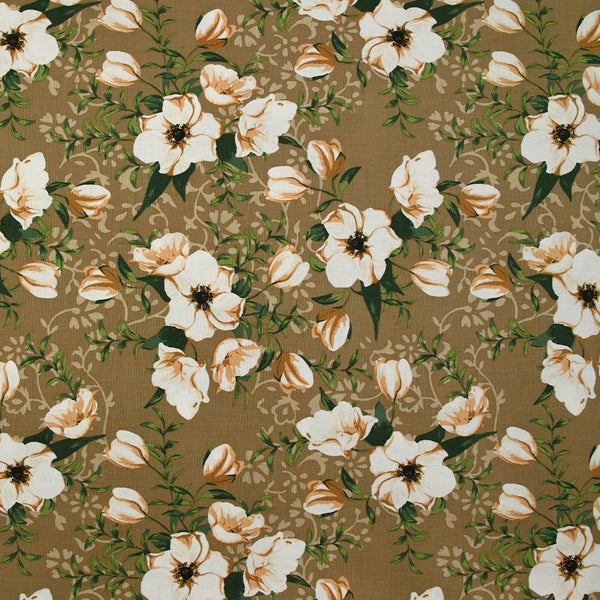 Coton imprimé fleurs d'Anna fond beige