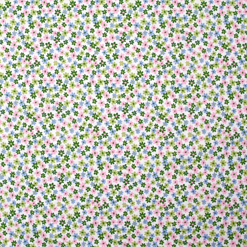 Coton imprimé fleurs de Chantale vert et rose